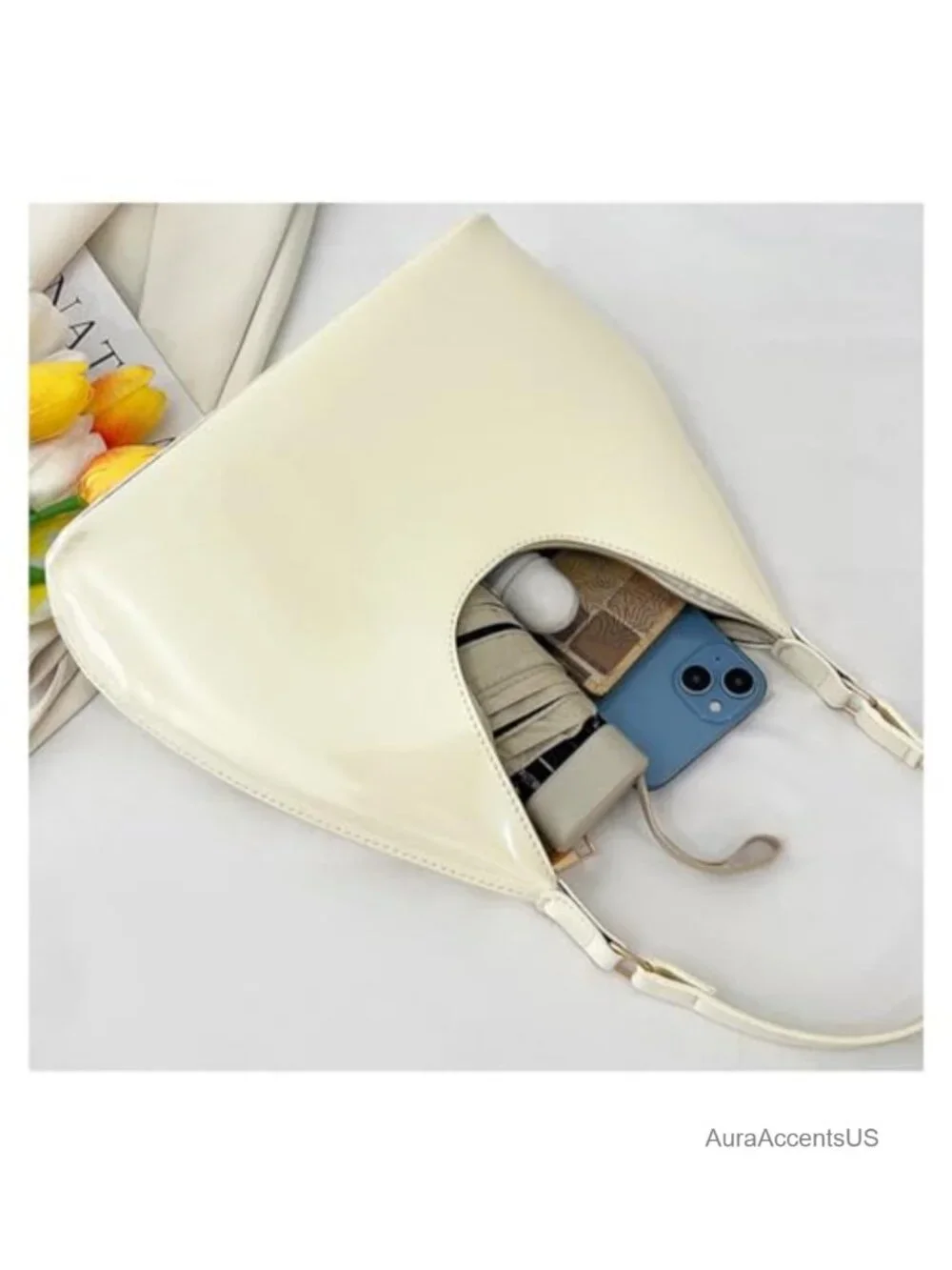 Patent Leather Hobo Bag Crescent Shoulder Bag Small Going Out Tote Satchel Purse
